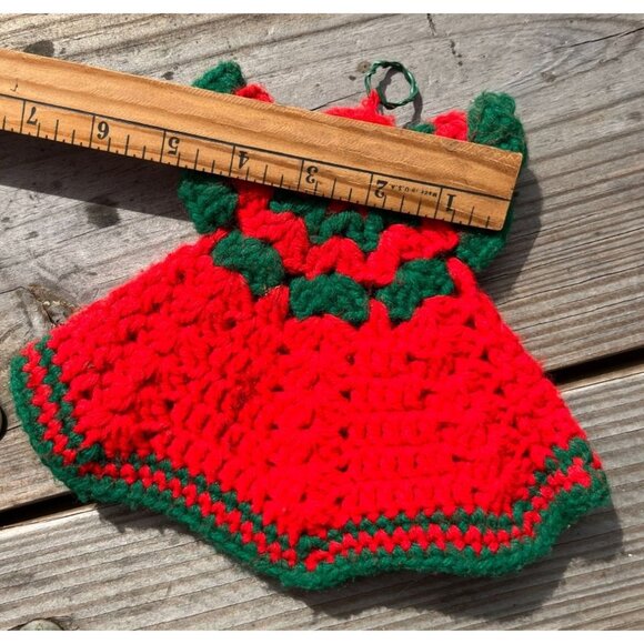 Vintage Handmade Crochet Christmas Dress Decor/Hot Pad/dish soap dress Red & Gre - Picture 9 of 10